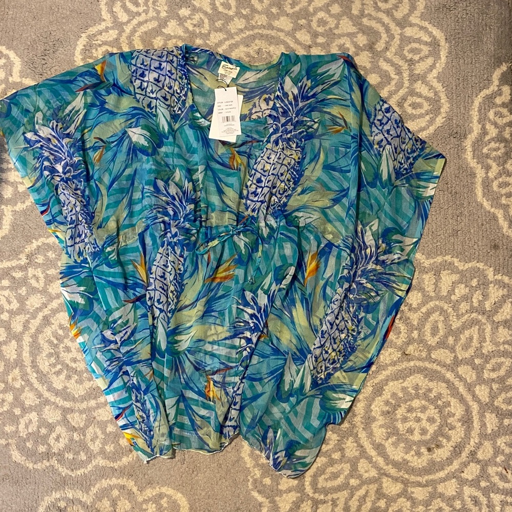 Tropical Blue Pineapple Print Women's Swim Coverup one size fits all NWT